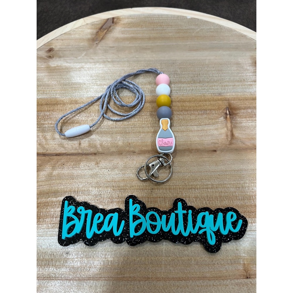 Cheers Champagne Bottle 20" Lanyard Silicone Bead‎ Lobster Clasp